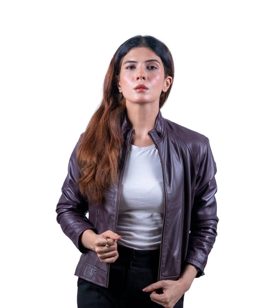 26 – Women’s Plum Leather Jacket – Minimalist Luxury