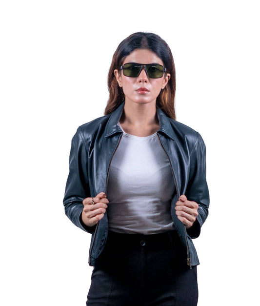 28 – Women’s Black Slim Collar Leather Jacket – Everyday Essential