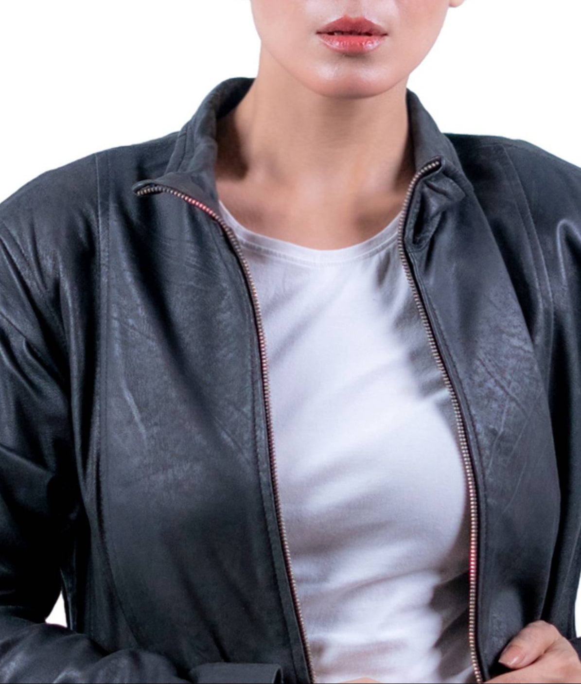 31 – Women’s Black Longline Zip-Up Leather Jacket – Minimalist Edge