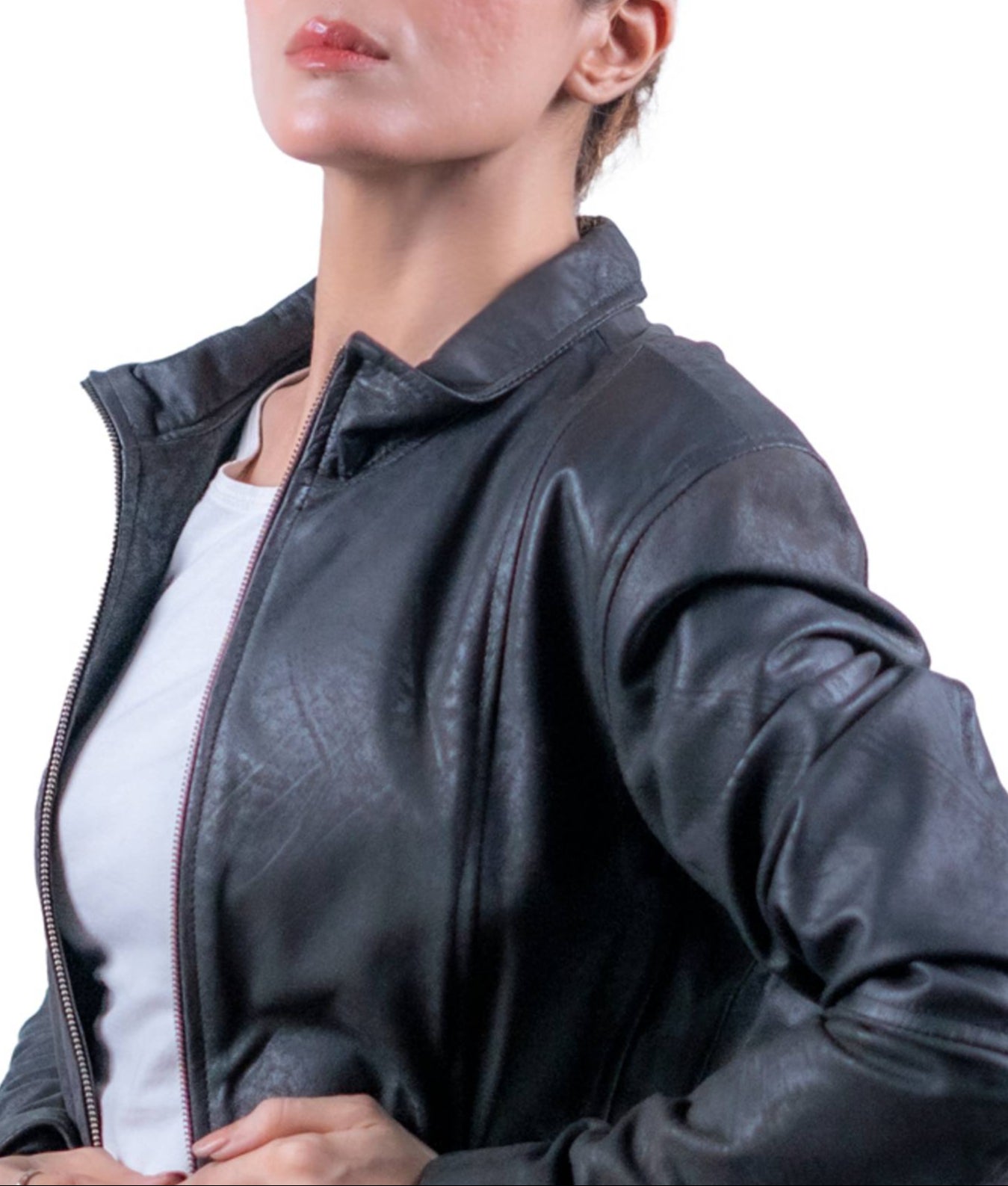 31 – Women’s Black Longline Zip-Up Leather Jacket – Minimalist Edge