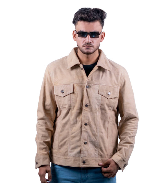 52 – Khakifarbene Trucker-Lederjacke für Herren