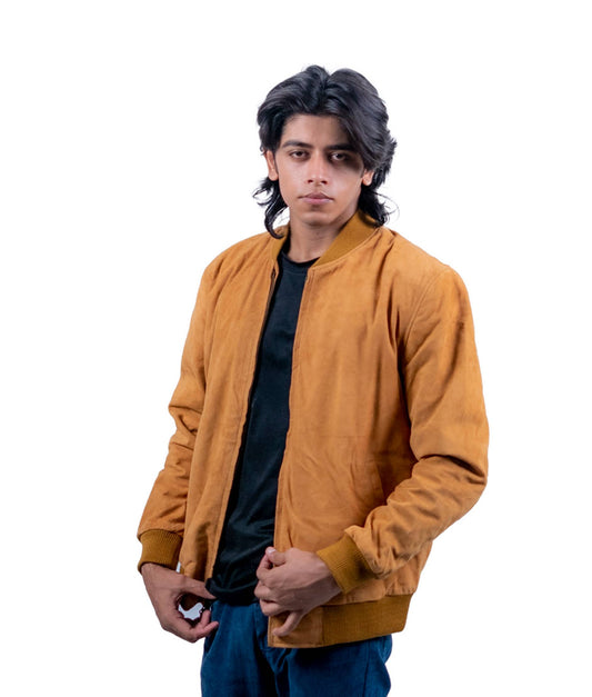 55 - Sahara Breeze Suede Bomber – Camel Tan