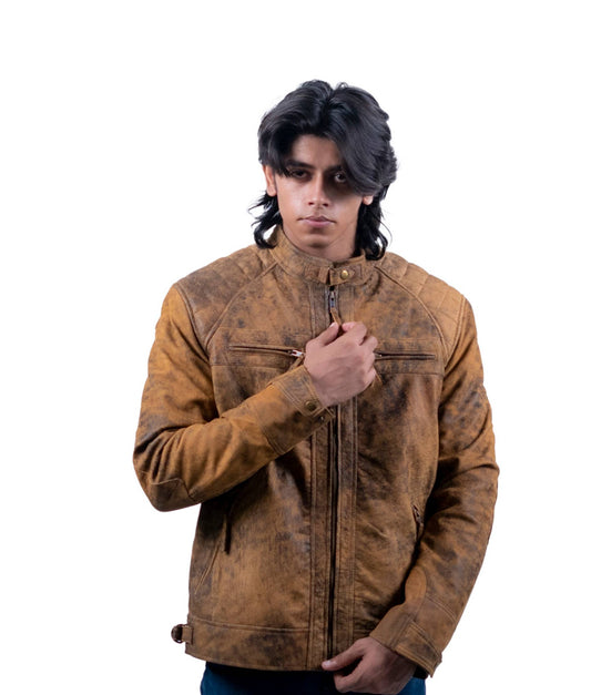 61 – Braune Distressed-Lederjacke für Herren – Vintage-Washed-Look