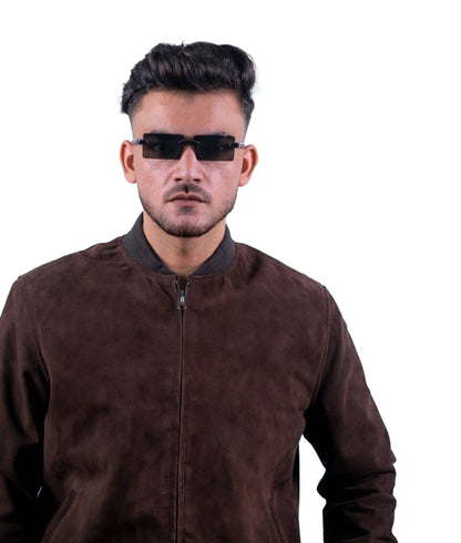 73 – Bomberjacke aus Wildleder in dunklem Schokoladenbraun – Minimalistisches Design