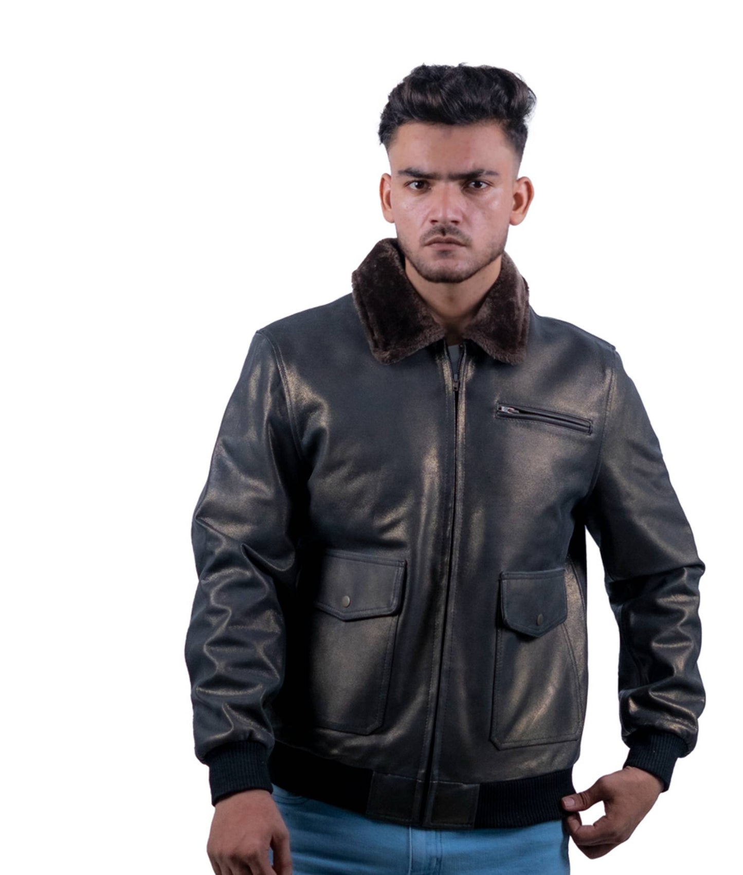 77 - Vintage Brown Aviator Jacket – Faux Fur Collar Edition