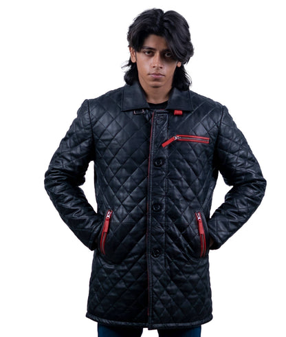 78 - Quilted Black Long Jacket – Red Zip Streetwear Edition