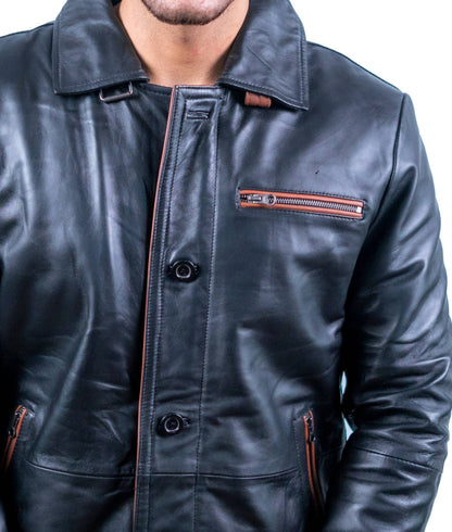 79 - Urban Black Leather Coat – Copper Zipper Edition