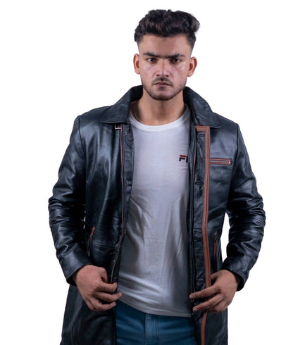 79 - Urban Black Leather Coat – Copper Zipper Edition