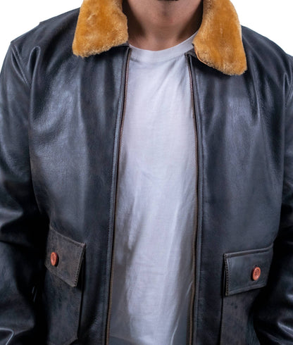 83 - Vintage Bomber Jacket – Brown Leather with Camel Fur Collar
