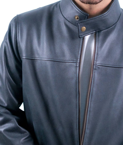 90 – Lederjacke mit Stehkragen – Mattschwarze Urban Edition