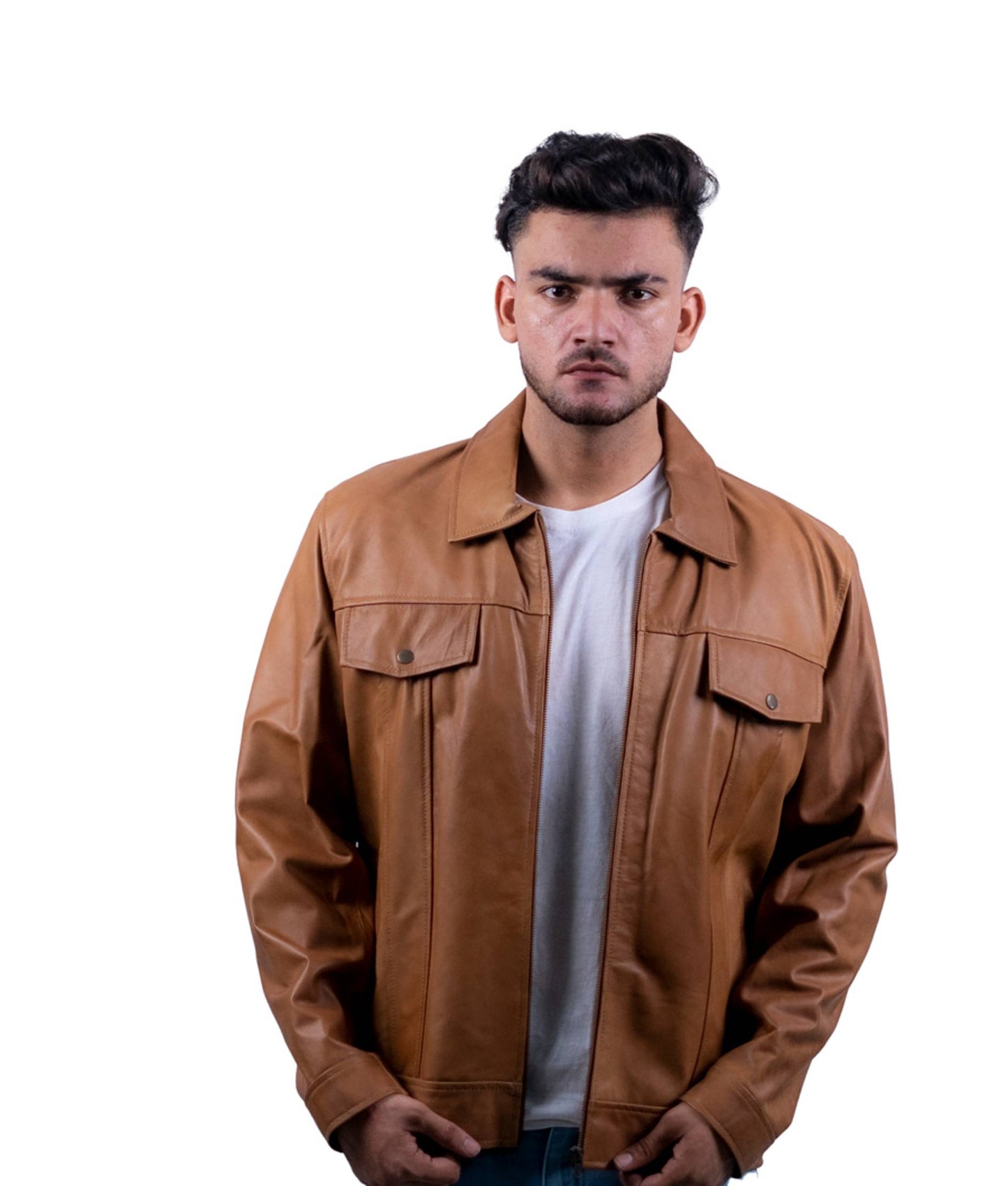 94 - Slim Black Leather Jacket – Snap Collar Classic