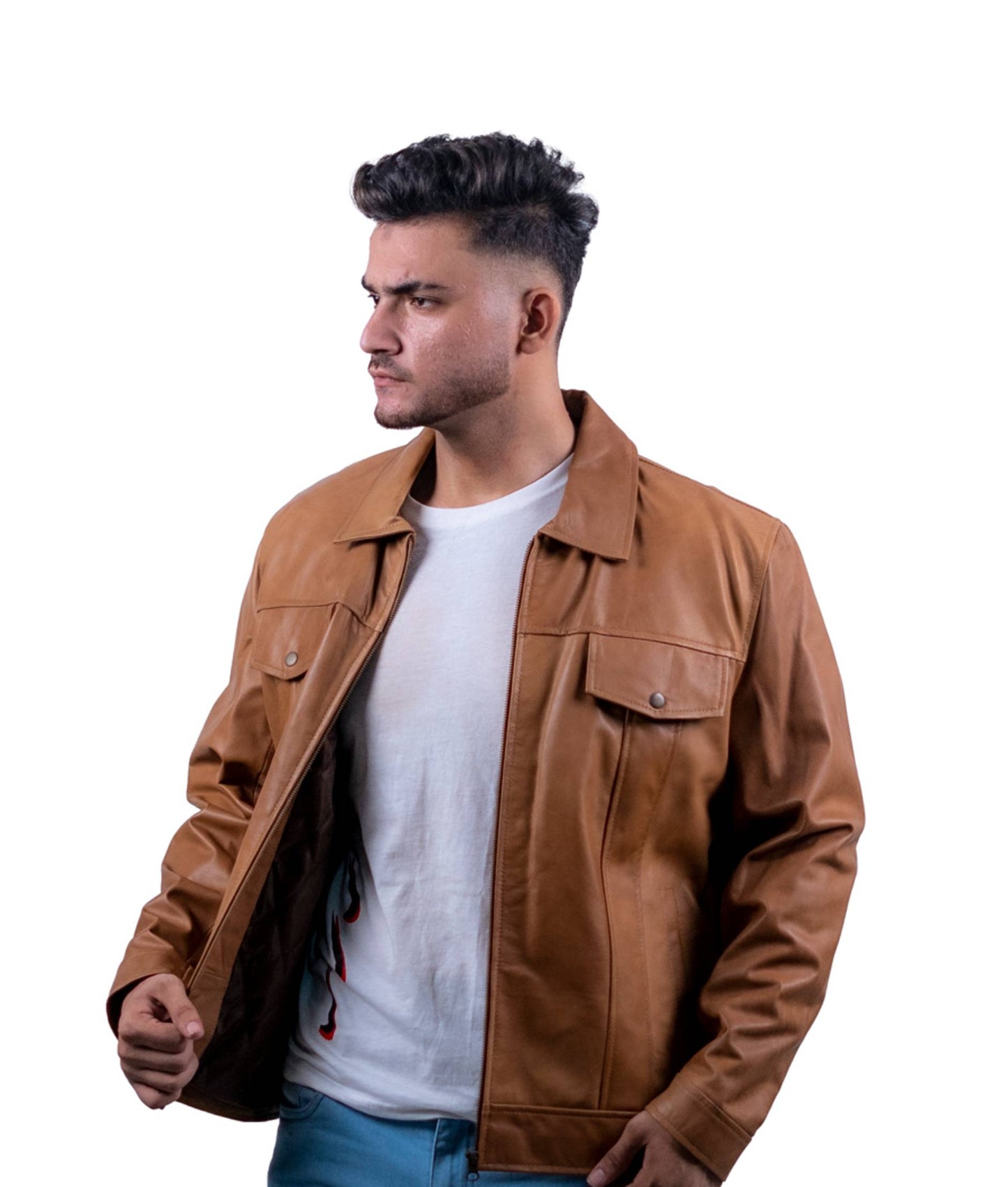 94 - Slim Black Leather Jacket – Snap Collar Classic