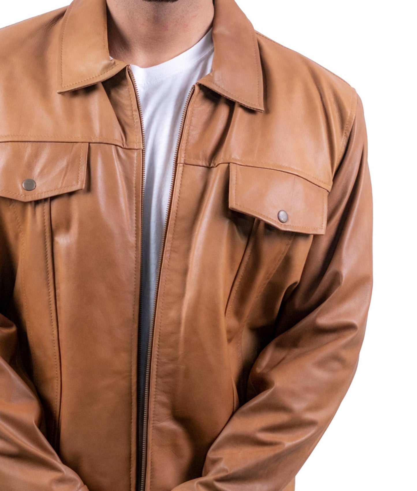 94 - Slim Black Leather Jacket – Snap Collar Classic