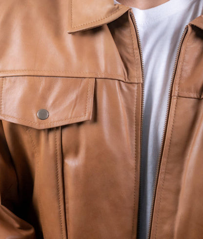 94 - Slim Black Leather Jacket – Snap Collar Classic