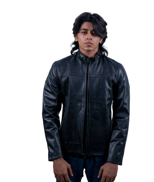 95 - Padded Shoulder Leather Biker Jacket – Jet Black Edition