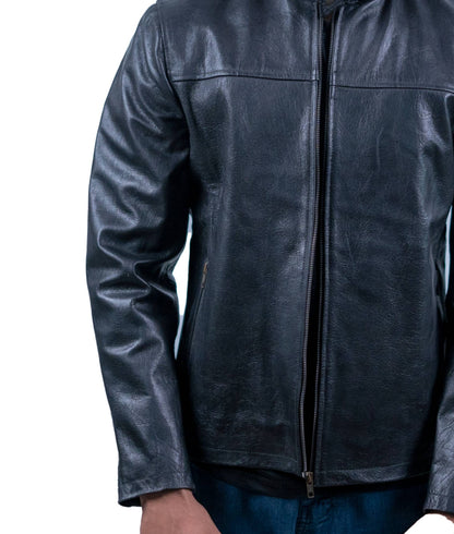95 - Padded Shoulder Leather Biker Jacket – Jet Black Edition