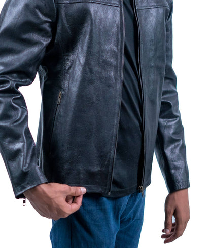 95 - Padded Shoulder Leather Biker Jacket – Jet Black Edition