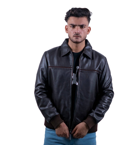 97 - Retro Brown Bomber Jacket – Ribbed Knit Edition