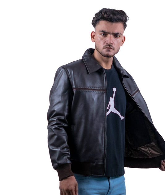 97 - Retro Brown Bomber Jacket – Ribbed Knit Edition