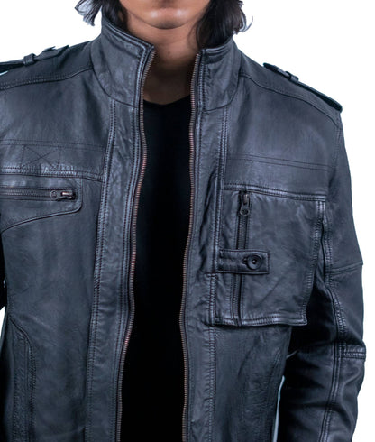 107 - Men’s Urban Black Field Jacket – Multi-Pocket Tactical Style