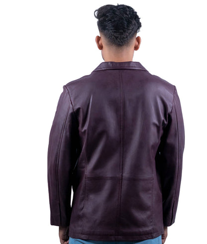 108 – Burgunderroter Lederblazer für Herren – Elegantes Statement-Piece