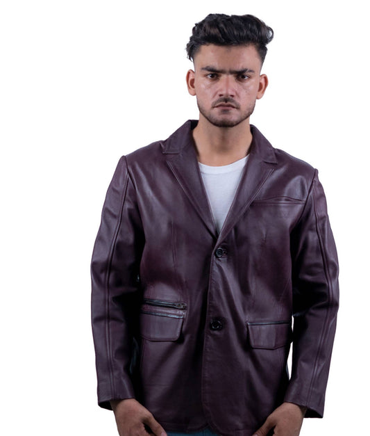 108 – Burgunderroter Lederblazer für Herren – Elegantes Statement-Piece