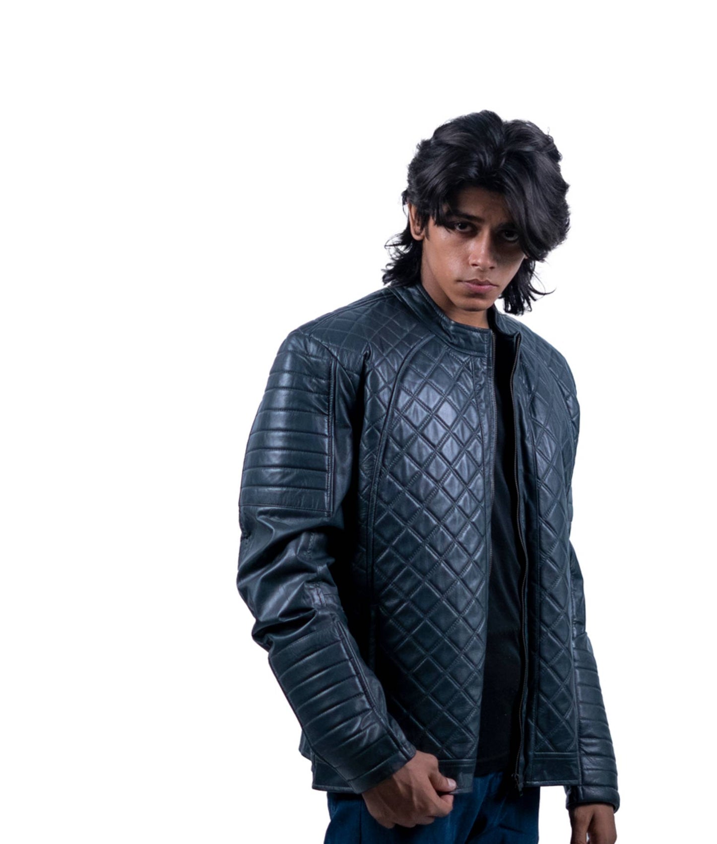 109 - Men’s Diamond-Stitched Leather Jacket – Quilted Power Look