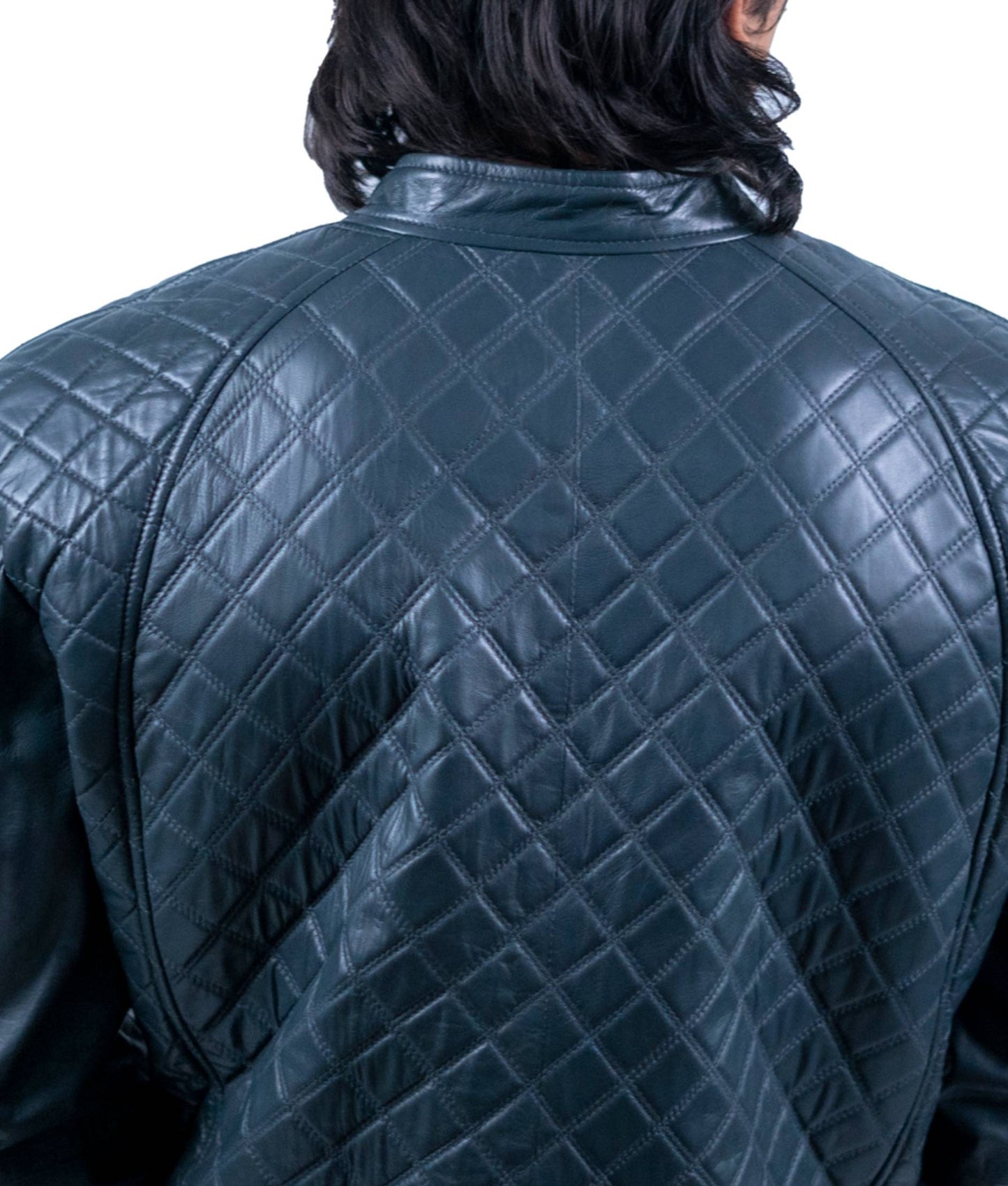 109 - Men’s Diamond-Stitched Leather Jacket – Quilted Power Look
