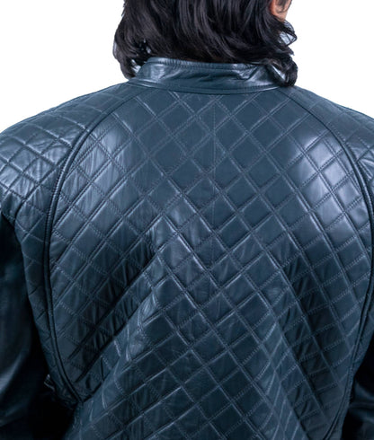 109 - Men’s Diamond-Stitched Leather Jacket – Quilted Power Look