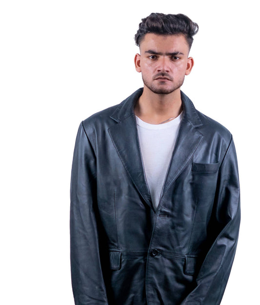 110 – Schwarzer Lederblazer für Herren – Elegante, halbformelle Passform