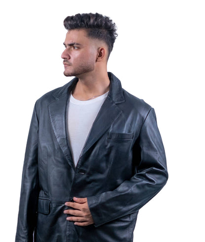 110 – Schwarzer Lederblazer für Herren – Elegante, halbformelle Passform