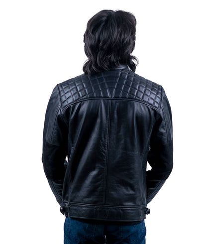 111 – Schwarze Racer-Lederjacke für Herren – Gesteppte Schulter-Edition