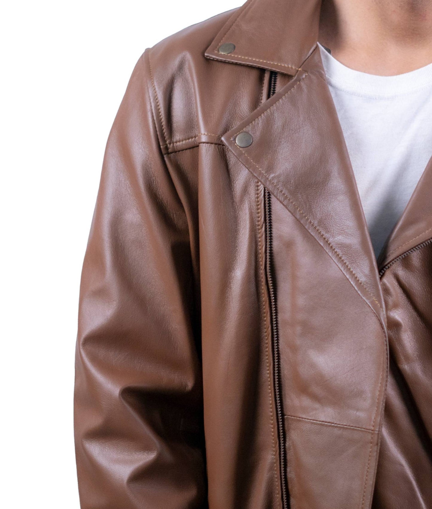 112 - Men’s Tan Café Racer Leather Jacket – Vintage Road Aesthetic