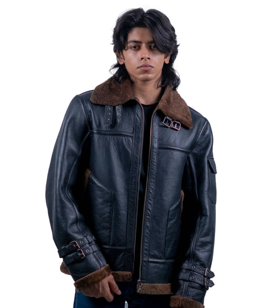 115 - Men’s Vintage Aviator Jacket – Shearling Collar Combat Style