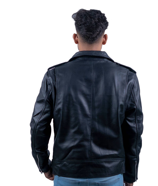 116 - Men’s Black Moto Biker Jacket – Asymmetrical Rebel Cut