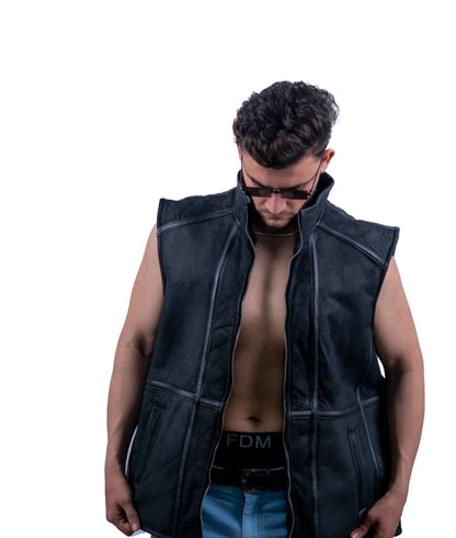 118 - Men’s Sleeveless Black Biker Vest – Raw Rider Edition