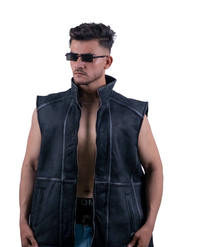 118 - Men’s Sleeveless Black Biker Vest – Raw Rider Edition