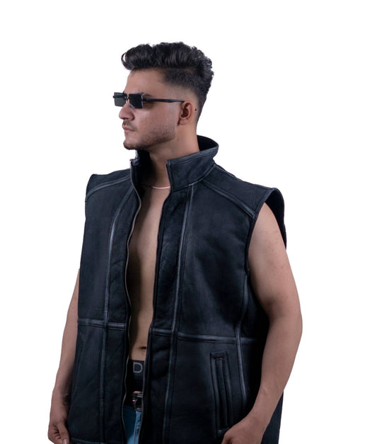 118 - Men’s Sleeveless Black Biker Vest – Raw Rider Edition
