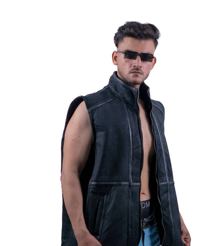 118 - Men’s Sleeveless Black Biker Vest – Raw Rider Edition