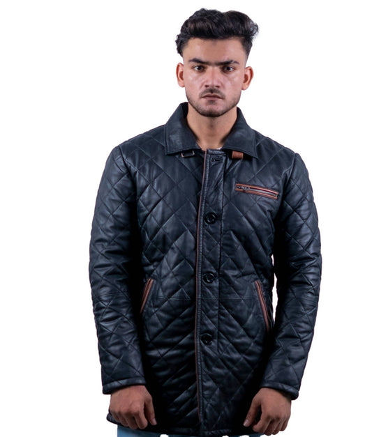120 – Gesteppter langer Ledermantel für Herren – Heritage Stitch Edition