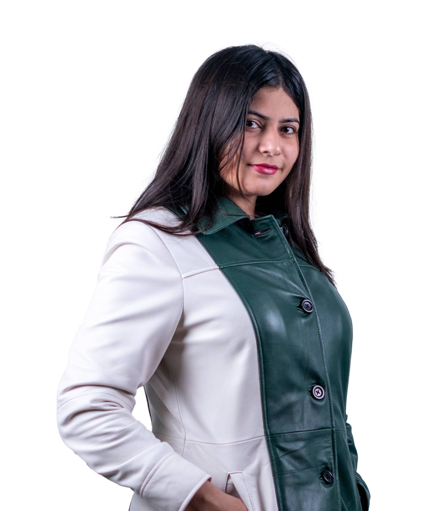 38 - Women’s Green & White Pakistan Flag Leather Jacket – Patriotic Design