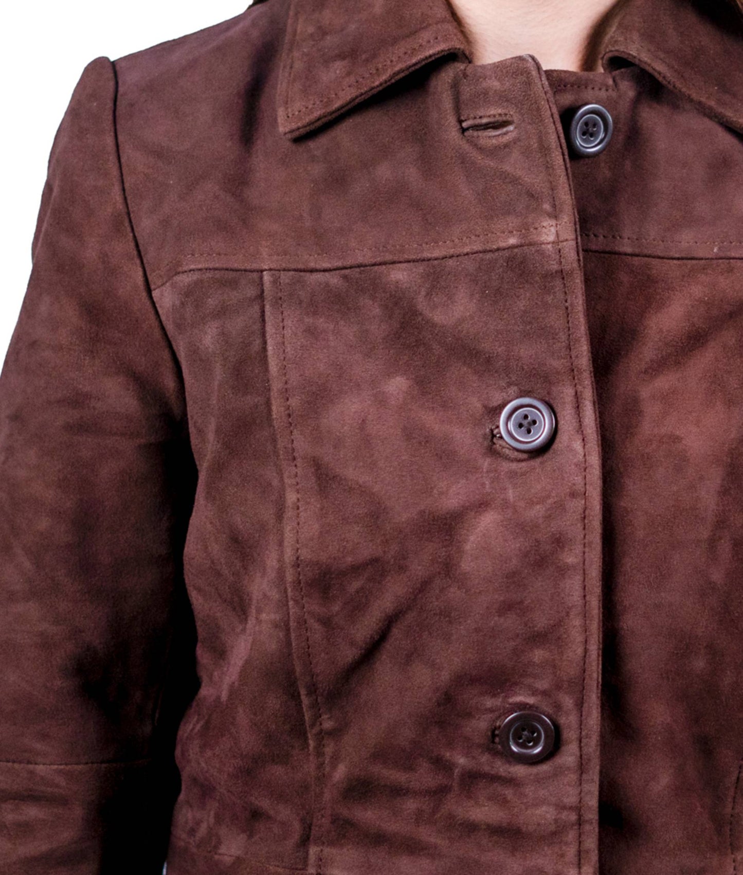 45 - Women’s Brown Suede Long Winter Coat – Soft & Sophisticated