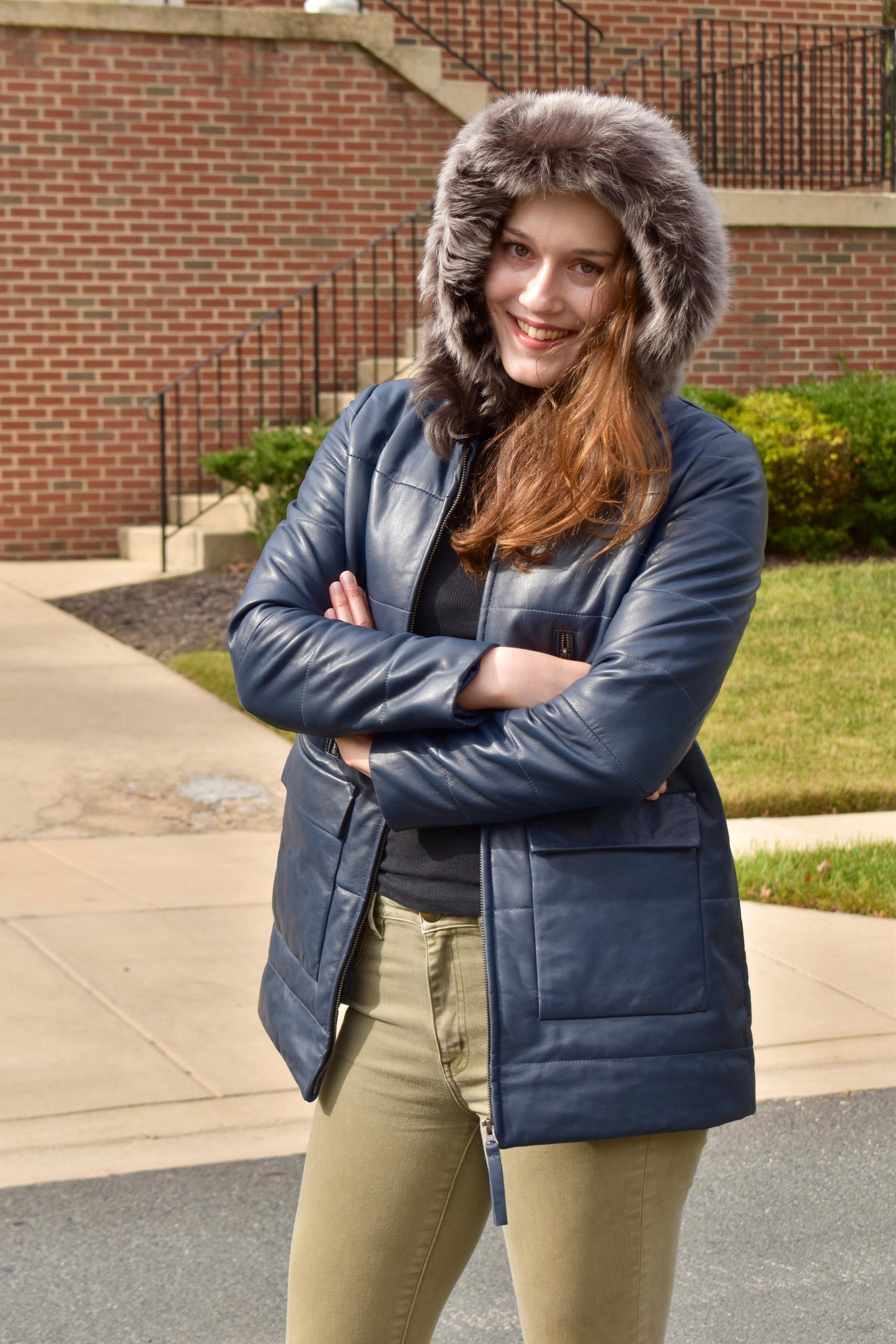 143 - Hooded Leather Bomber Jacket