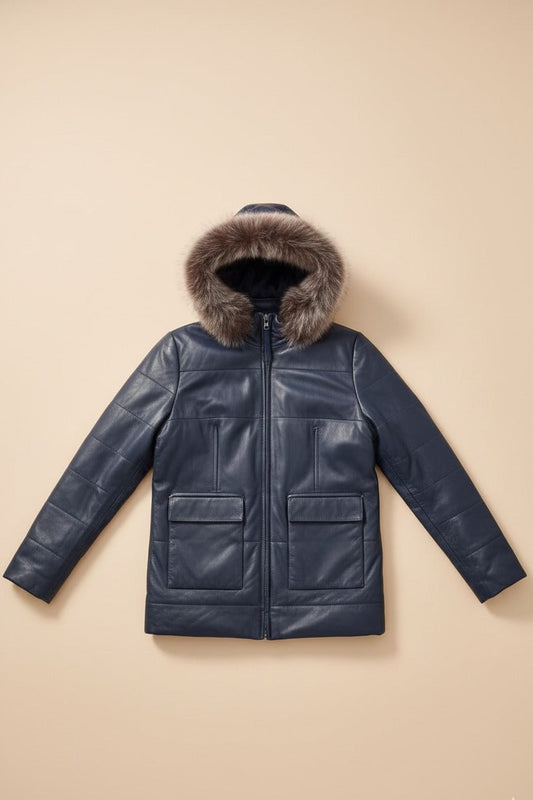 143 - Hooded Leather Bomber Jacket