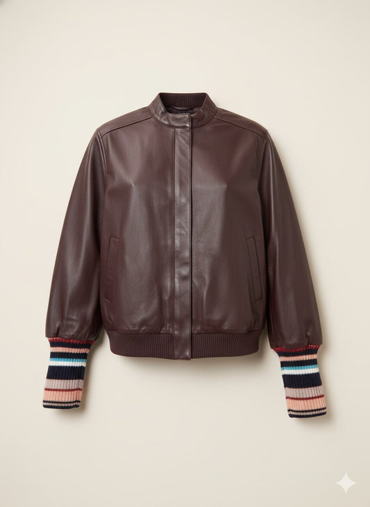 125 - Classic Maroon Leather Bomber Jacket