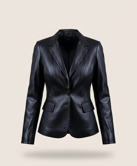 126 - Structured Black Leather Blazer