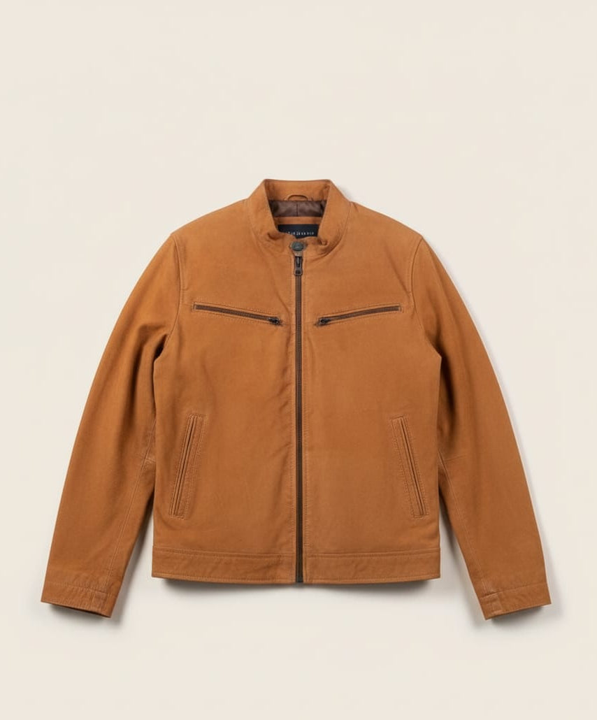 32 – Women’s Tan Suede Bomber Jacket – Casual Comfort