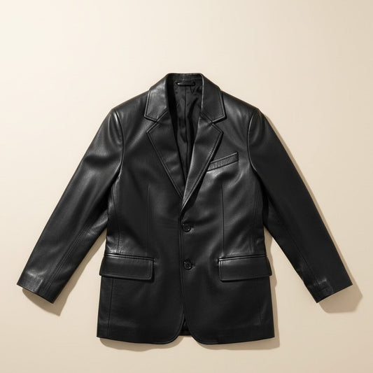 29 – Women’s Espresso Black Leather Blazer – Modern Elegance